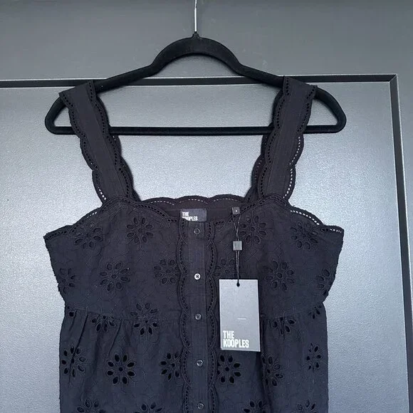 NWT | The Kooples | Black Eyelet Embroidered Tank Top - Picture 3 of 8